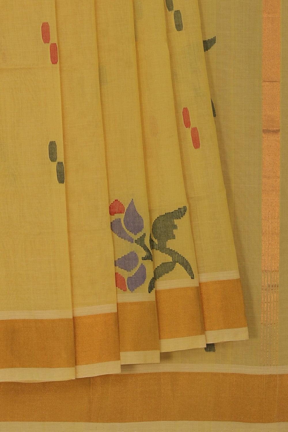 Image of Uppada Cotton Yellow Saree